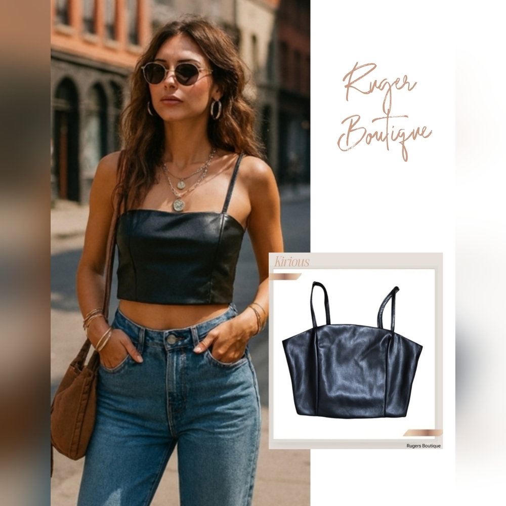 🌿KIRIOUS Womens Small Black Faux Leather Crop Top